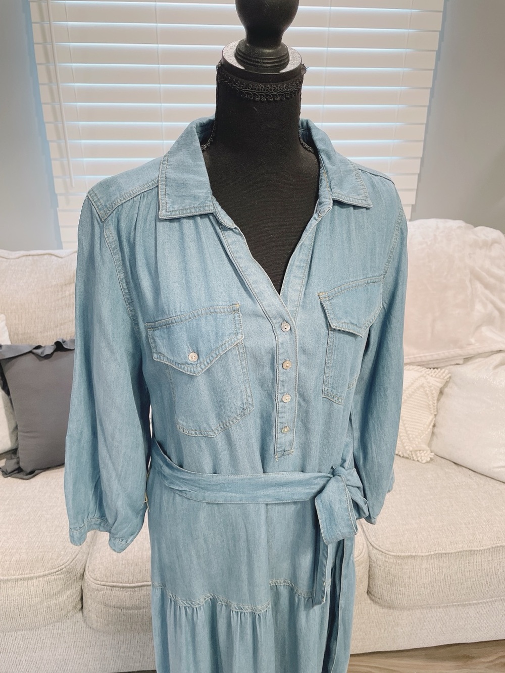 Nurture By Westbound Blue Denim Midi Dress Size Large - Picture 2 of 9